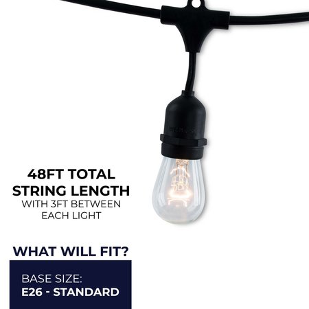 Bulbrite Indoor/Outdoor 48 ft String with 15, 11 Watts Incandescent Bulbs 810002